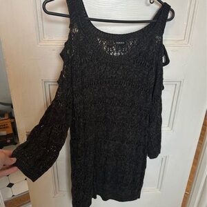 TORRID Size 1 Grey Ladder Sleeve Pointelle Knit Sweater